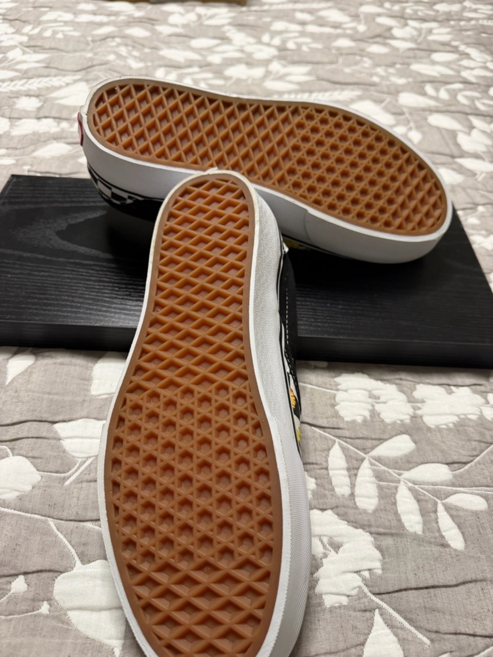 NEW. Vans Slip-On Sneakers with Checkerboard Floral Print - Black/White/Yellow - Picture 5 of 6